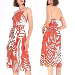 NWT Farm Rio red palm linen dress S